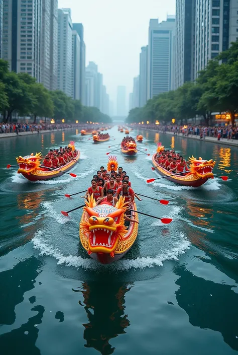 Dragon Boat Racing， Shing Mun River, Shatin, Hong Kong，Combining New Era Technology ，light，Teamwork，lively，vr