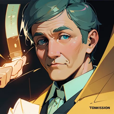 (translation:1.25), Illustration of Thomas Edison portrait,  Art Station , _ animation,