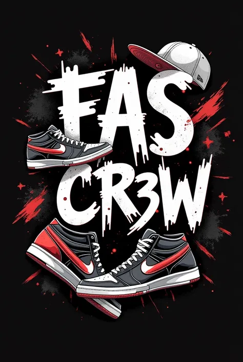 Logo for FAS CR3W  :
 A modern, urban design with “FAS” in bold typography and “CREW” in a minimalist font.  You must include the number 3 creatively integrated to represent the three founders .  Add streetwear-related elements ,  such as sneakers ,  caps ...