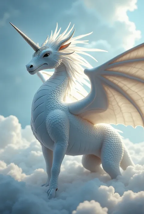 Cross a dragon with a unicorn. It should be white  &  have a silver poppy & Breasts