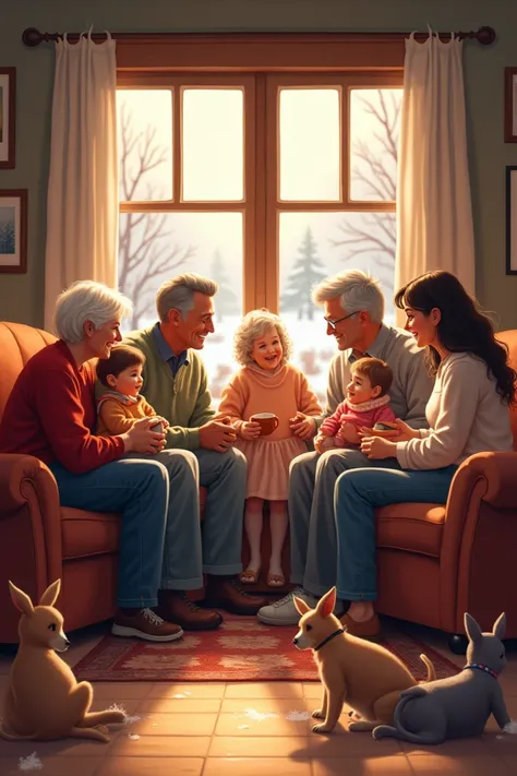  A family in Minnesota : two older adults ,  two young couples ,  2 single women and a two year old girl 