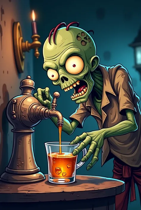 Zombie drinking whiskey anime Cartoon beverage dispenser logo 