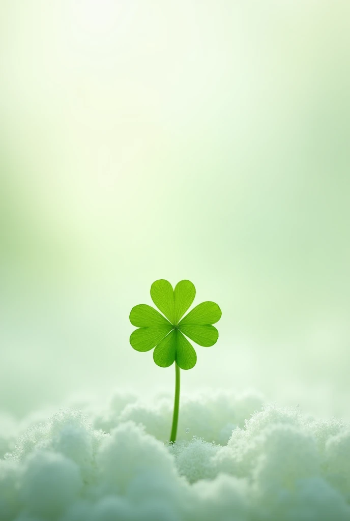 White translucent background.  There is a green clover sprout in the center. The gradient at the edges of the image turns white.  Style Realism 