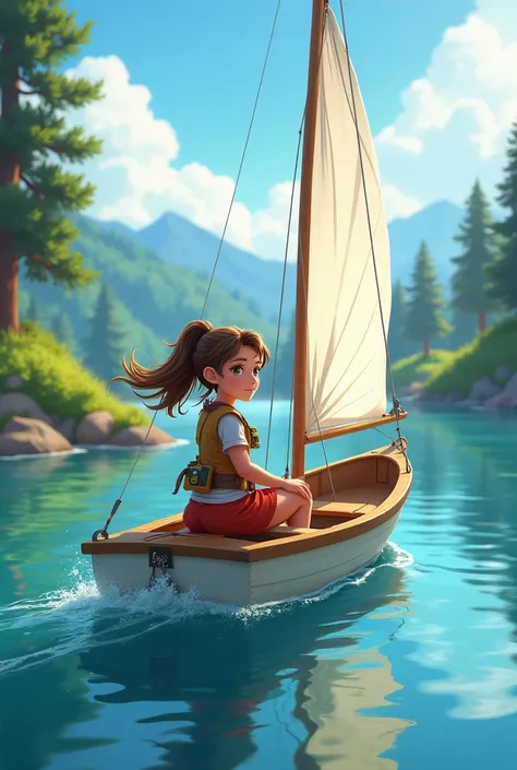 A girl sailing a boat