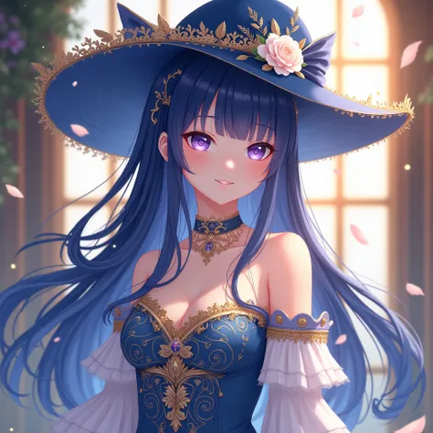 , art by cornflower ,( Masterpiece),( high-profile CG , ultra fine ,best :1.3),(, perfect anatomy),(, beautiful and elegant :1.2),1 Middle-aged girl,,, blue ribbon on head , Elegant face with zodiac signs and special details ,Flat color,Limited color palet...