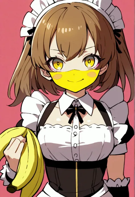 Anime Monkey Ear Girl Maid Holding Banana Face Makeup Brown Hair Yellow Eyes Medium Bust