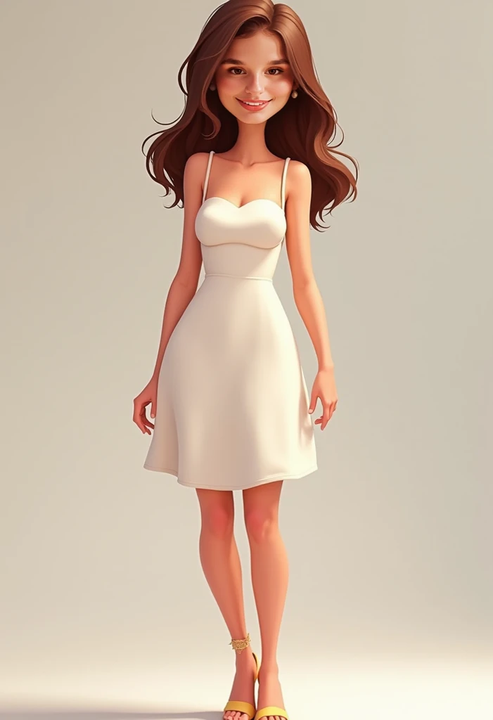 Cartoon character of a woman wearing white strap dress