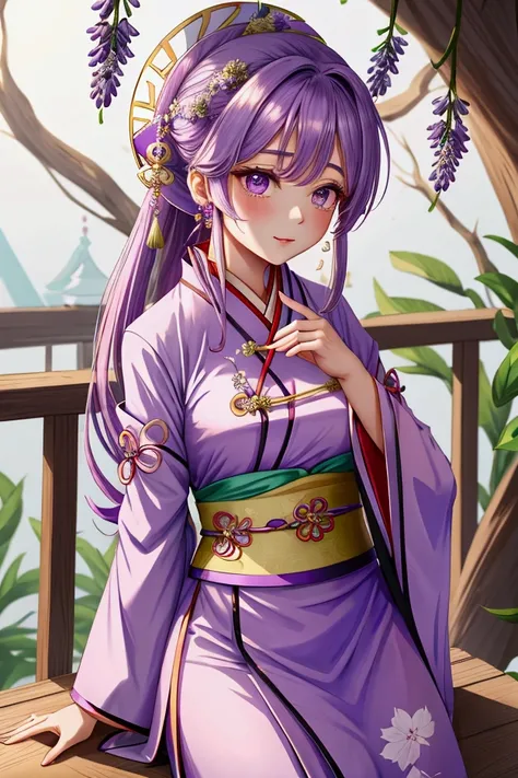 She wearing traditional hanfu lavender colored