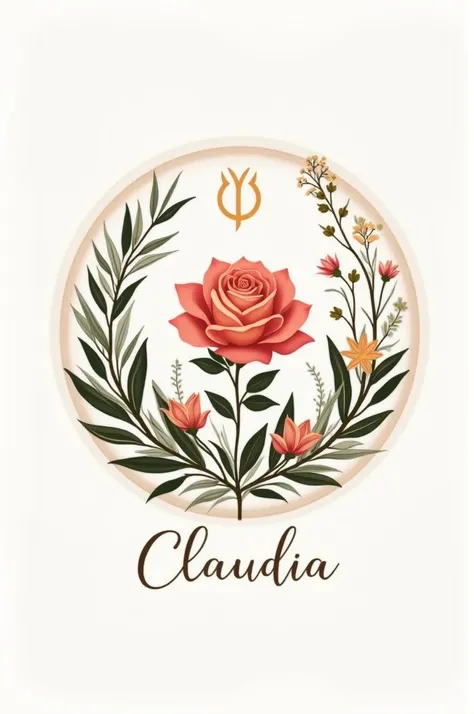  A circular logo with flowers, rose, Taurus sign, with the name CLAUDIA  