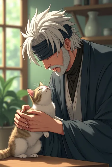 Gojo Satoru playing with a cat