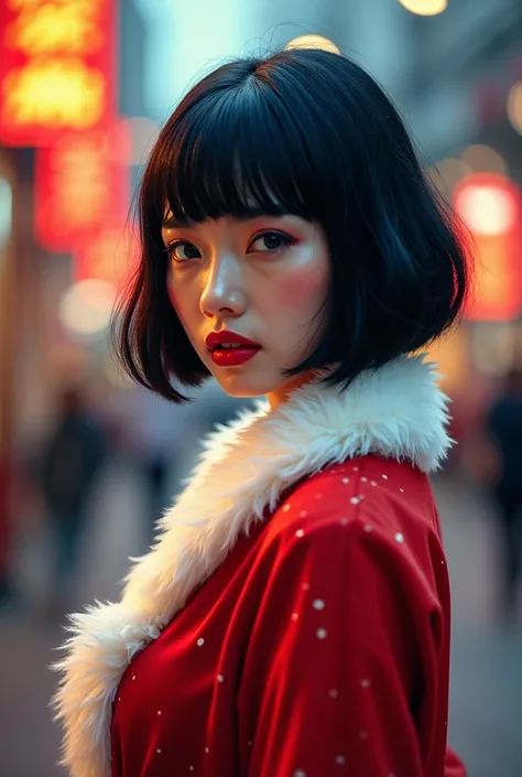 ((masterpiece, Highest quality)), (((whole body :1.5))), 32K Wallpapers, Very detailed, Poster, (((geometric cinematic movie Poster))), colorful comic book pulp art, pop art, beautiful hot cute super stylish Asian female  blunt bangs bob hair in the street...