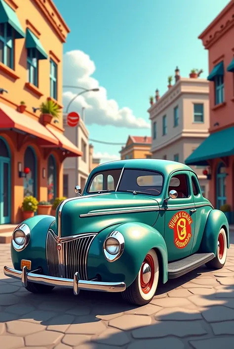 Create cartoon image of the 1940 Ford Deluxe Coupe car