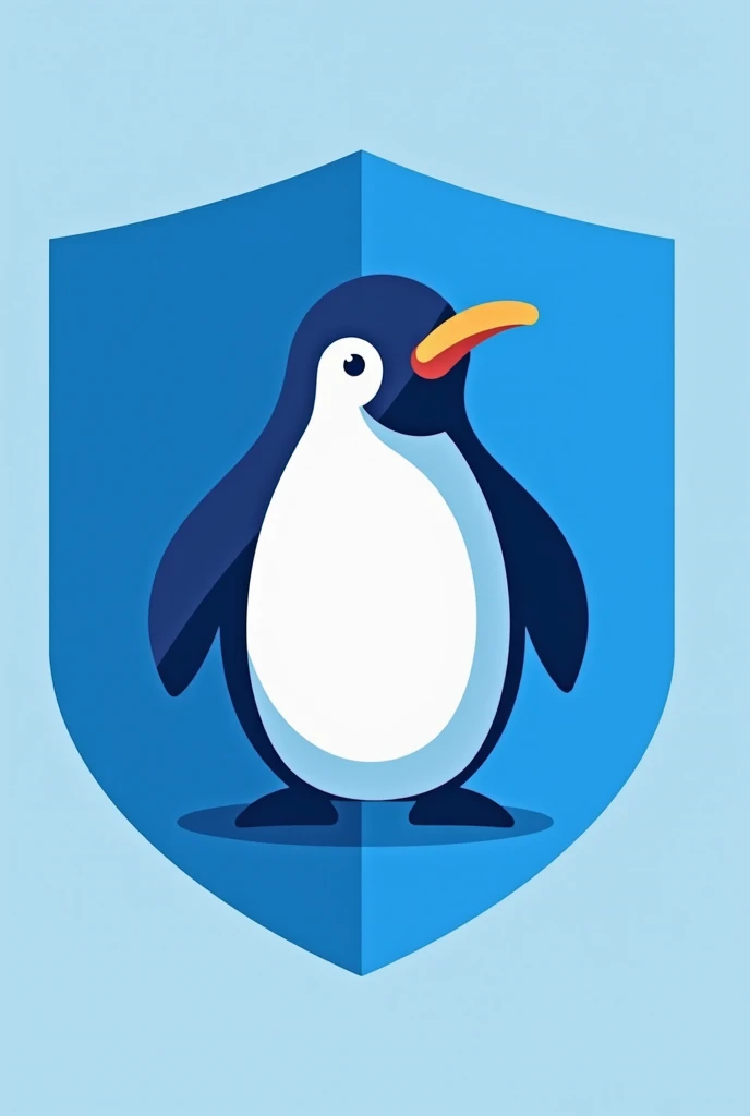 create a team shield.  It must be in the shape of a penguin , blue. IT MUST BE SIMPLE and styled logo . O pinguim deve ser blue e branco sem muitos detalhes 