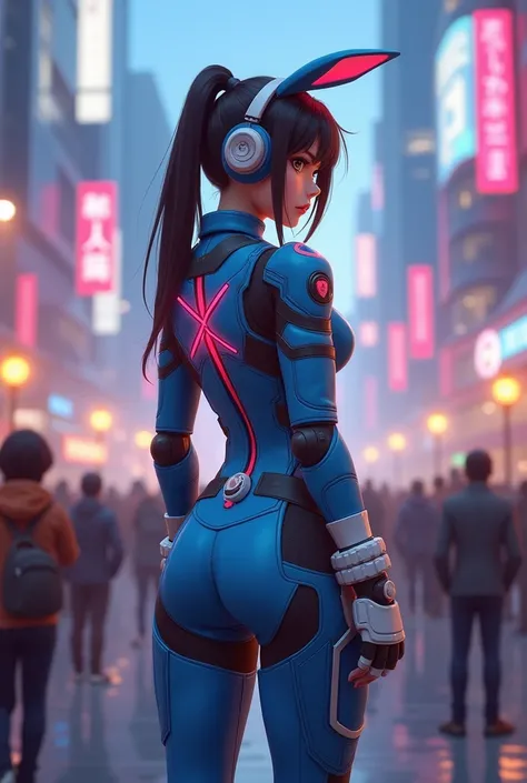 whole body,（masterpiece：1.2）,  cute teenage Japanese woman ,bodysuit,Round ass,Rear view,  cheering crowd ,Crowd background,Photographer,d. VA Professional Equipment , High Performance D .VA Details , best quality、masterpiece、4K, 8k， super detailed、 high d...