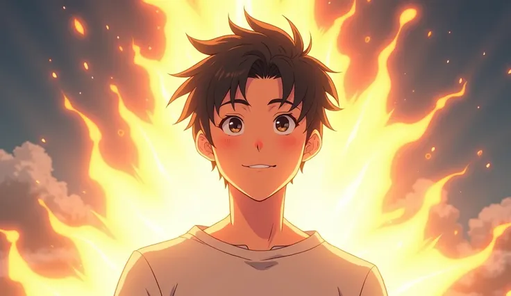 Yul smiles and vanishes in a burst of light.young male webtoon anime