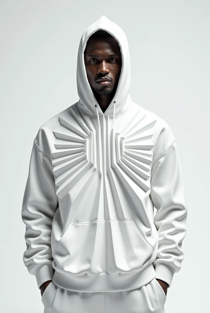 I creat a man white hoodie which gave horizontal 3d abstract white lines like sun rays