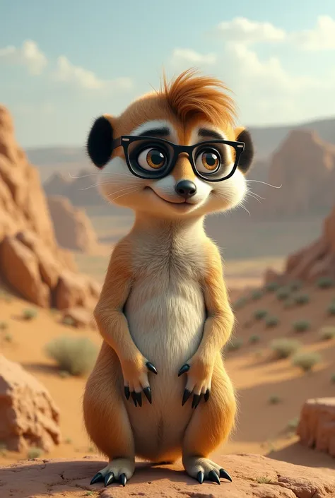 Young man with glasses disguised as a meerkat