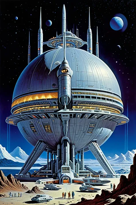 Moon Base, science fiction, by Angus McKie.
best quality, masterpiece, intricate details, ultra-detailed