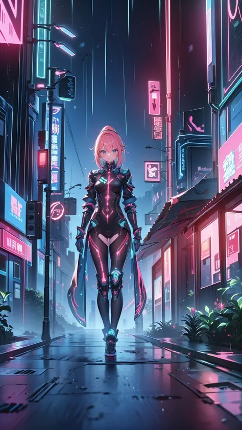 masterpiece,  best quality, Realistic, Scattered beneath the surface, color付き照明, color, red + 黄color + green + Blue limited edition color palette, 詳細な概念shape, Line art, shape,  Cyberpunk,  an 18 year old girl, Fearless,  Robot Companions ,  Urban Armor ,  ...