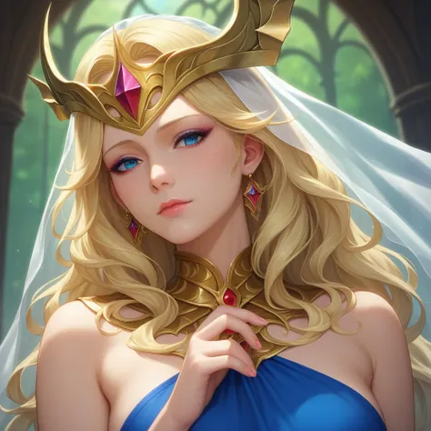   blonde in a blue dress with a veil and a veil on her head,  Beautiful fantasy girl , Detailed fantasy art, beautiful fantastic art , blonde princess, artgerm on artstation pixiv, Beautiful Virgin, (( beautiful fantasy empress )), 2.  5 d cgi anime fantas...