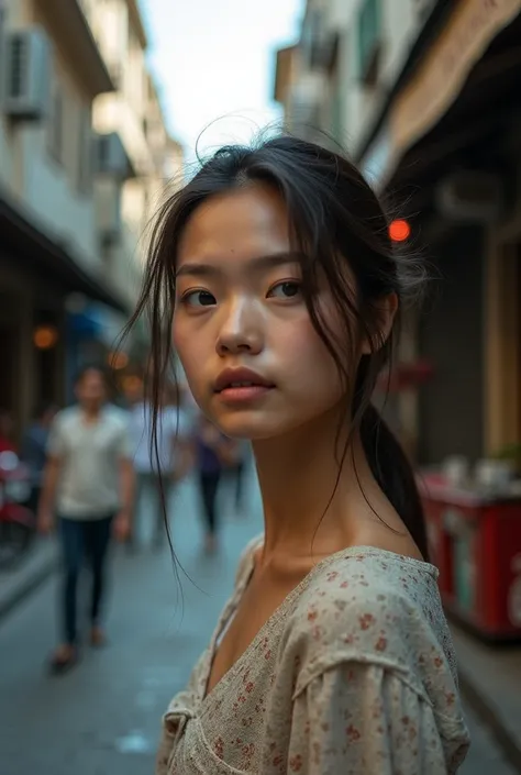 a young woman up close on Short Buy Street