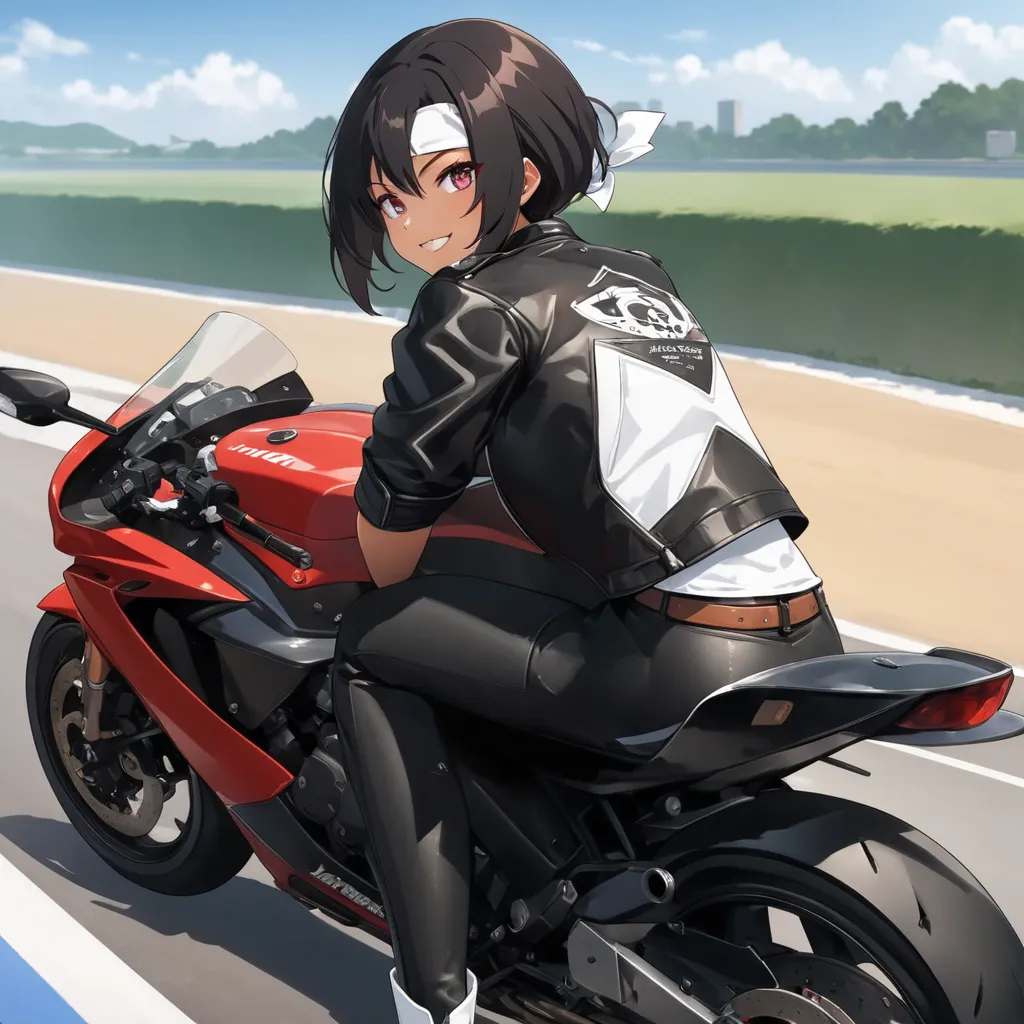 anime girl on a red motorcycle on a road near a beach, smooth anime cg art, riding a motorcycle, made by anime artist studio,   ...