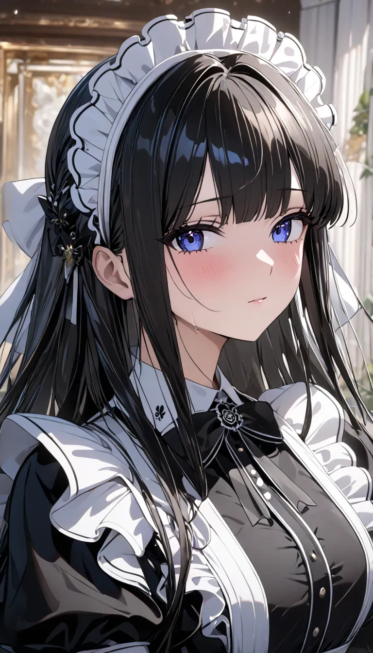 ((( best quality, 8k, masterpiece: 1.3)), (( best quality)), ((masterpiece)), (  details),  perfect face, long black haired maid...