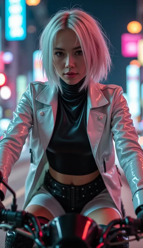 **"Ultra high resolution, UHD, ultra-detailed, hyper-realistic skin texture, high-quality rendering, photorealistic portrait of a women named Lucy, inspired by the character Lucy from Cyberpunk: Edgerunners. She has a choppy, asymmetrical bob haircut with ...