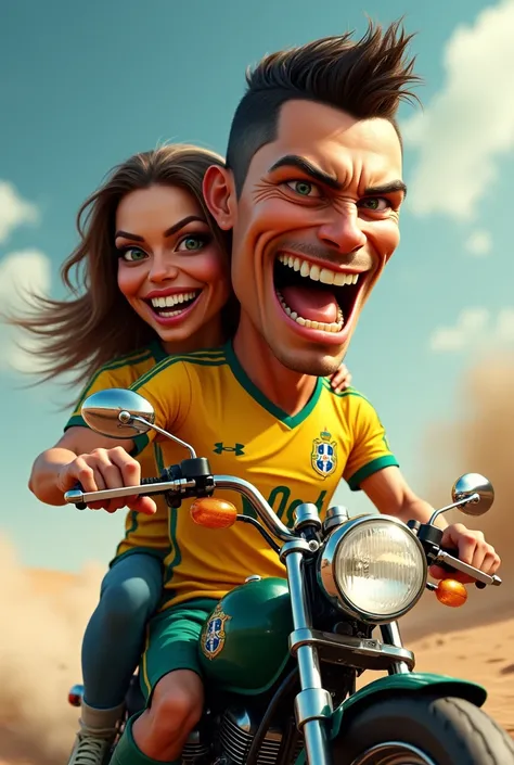 A highly detailed, cinematic-style caricature of the famous soccer player, featuring a large head with exaggerated features, a big smile, and vibrant colors. (customize as needed) Chinematic 8k
Cristiano Ronaldo and antonela reccuzzo angry motor bike ride ...