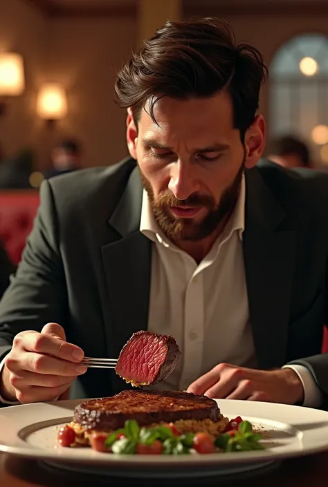 Messi eating stake