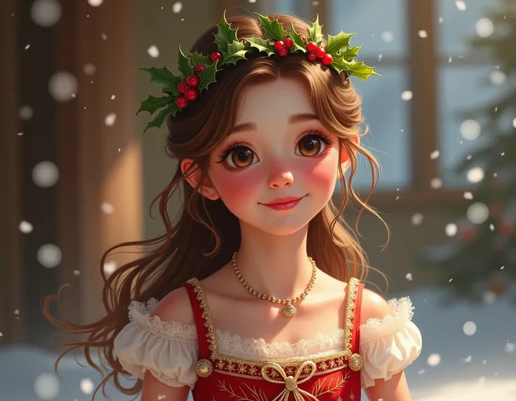 Create me an image of a 15-year-old girl in Christmas dresses 