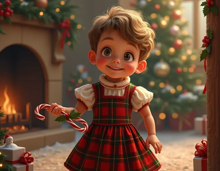 a  boy in Christmas dresses 