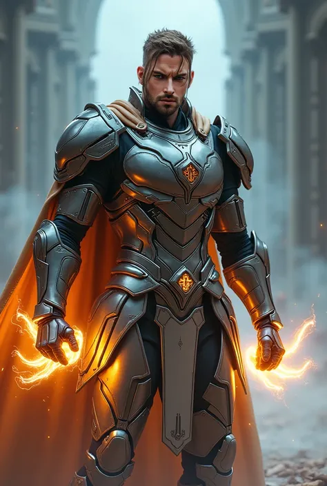 futuristic sci-fi paladin,male character,highly detailed armor,intricate details,cinematic lighting,dramatic expression,dynamic pose,glowing energy effects,volumetric fog,photorealistic,8k,best quality,masterpiece,(realistic:1.3)