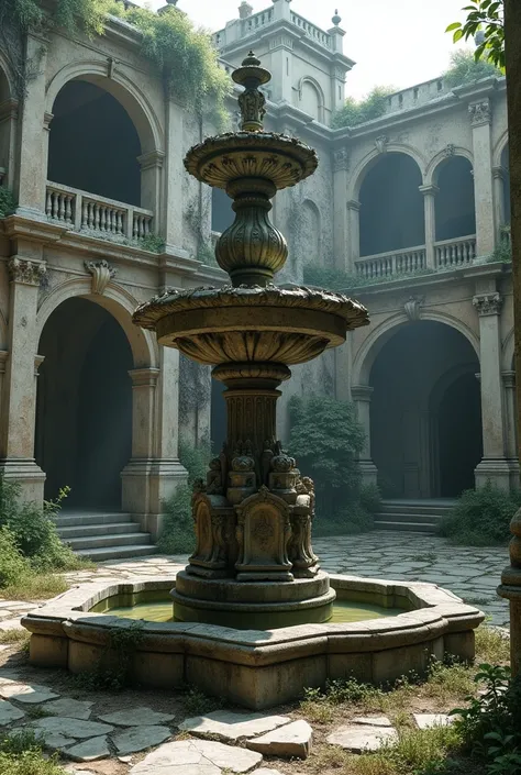 Architectural design of a dry and abandoned water fountain