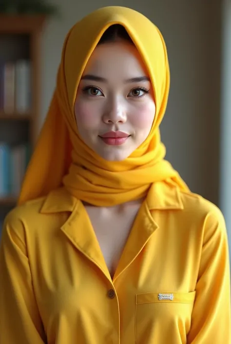 Malay women hijab,yellow pijama.mouth tell “WOW” sexy look,big tits