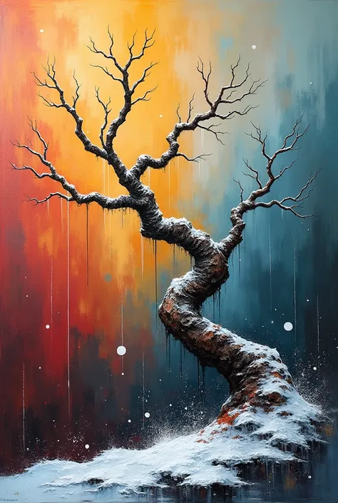 on a grunge branch painting rough strokes 
a splash of colors threads beads subtle drawing clear contours pixel art matte stains exposure oil painting ultra-thin shadows shiny highlights minimalism modern powder shiny,snowy