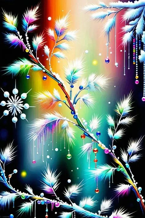 on a grunge branch painting rough strokes 
a splash of colors threads beads subtle drawing clear contours pixel art matte stains exposure oil painting ultra-thin shadows shiny highlights minimalism modern powder shiny,snowy