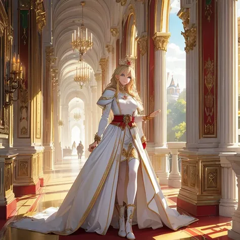 Masterpiece, HD, high resolution, high quality, best quality, super detailed. Solo character alone. Fantasy art.
{{(A 60-years-old human-woman-queen:(she has: medium-lentgh blonde-straight-hair. Green-eyes. Very beautiful face. Beautiful body. Tall complex...