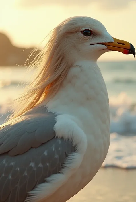 The photo of the seagull is a girl

