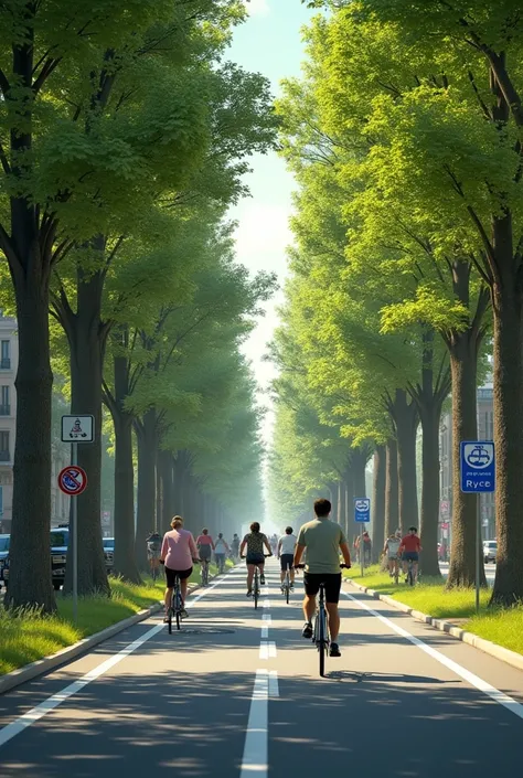 Bicycle lane on the street with trees