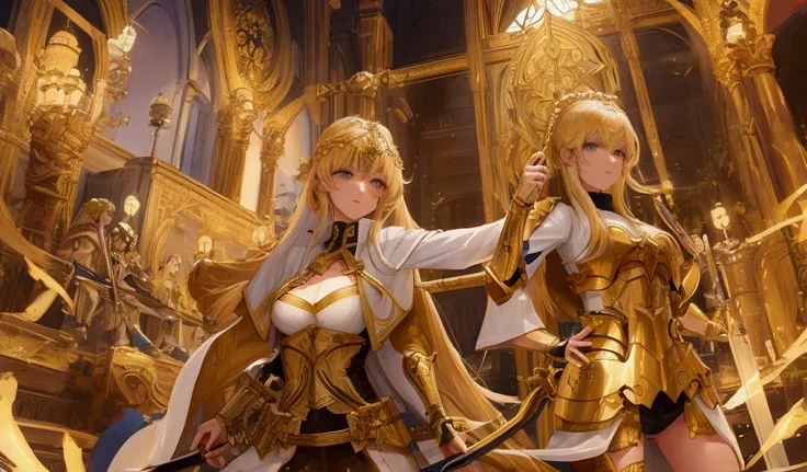 paladin girl,gold hair,holy,hold sword,saint,sexy,prepare for fight