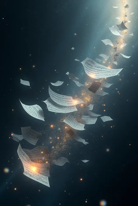 Songs and musical notes and sheet music floating through deep space, 