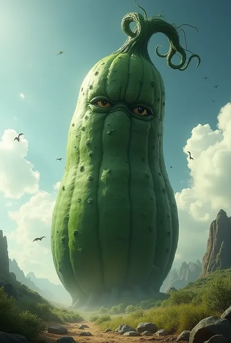 A giant evil cucumber on a very sunny day