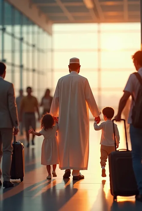 A Muslim man picking up his family at the airport