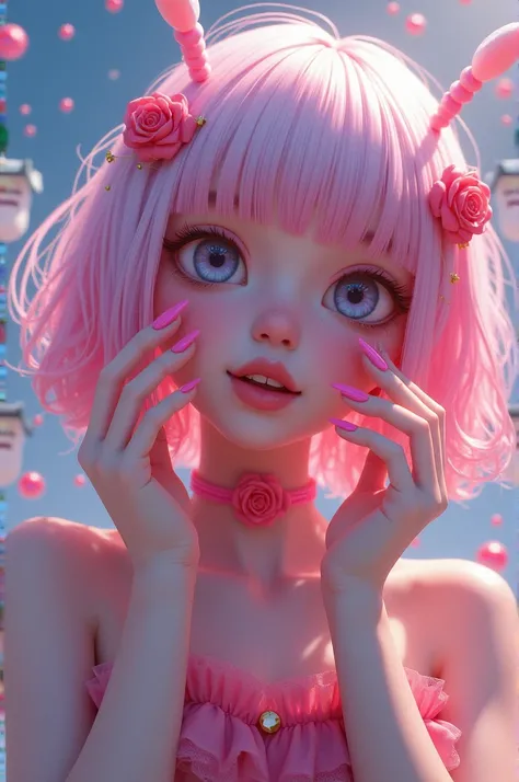 Animated  with long pink nails 