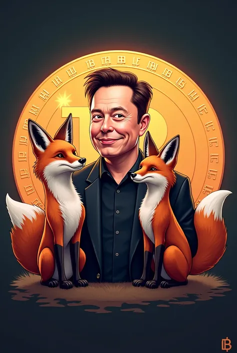 Bana Elon Musk ve bir tilki ile alakalı bir Meme Coin görseli üret yuvarlak çerçeveli ve arka planında Bitcoin olsun