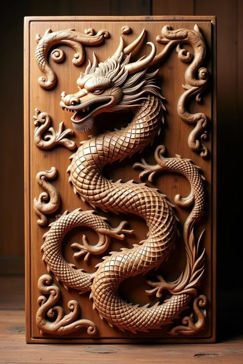 Chinese wooden box with carved dragon