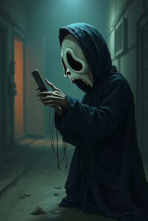 Creepy cartoon ghostface, On the cell phone