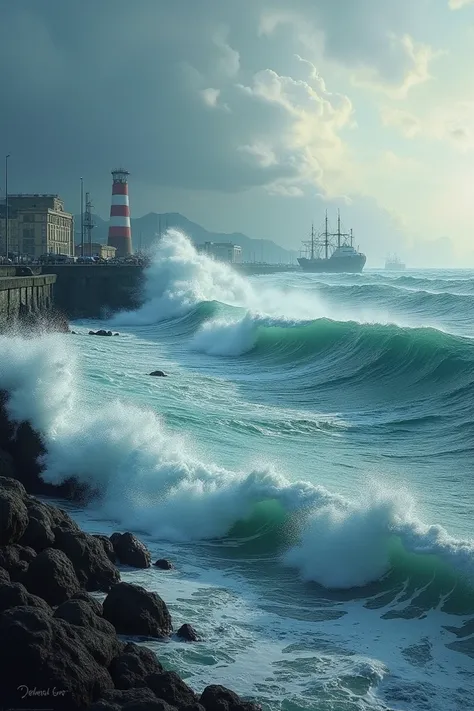 Sea tide next to a port