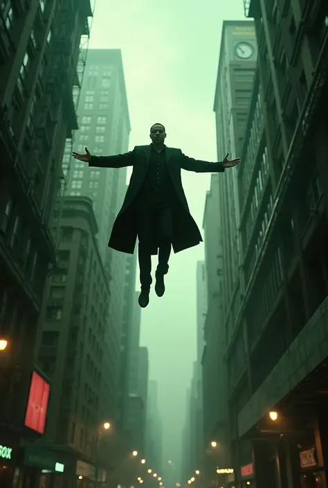 Neo Flying at the End: A dramatic shot of Neo soaring into the sky, leaving the streets of the Matrix below, signifying his acceptance of his role as “The One.”
